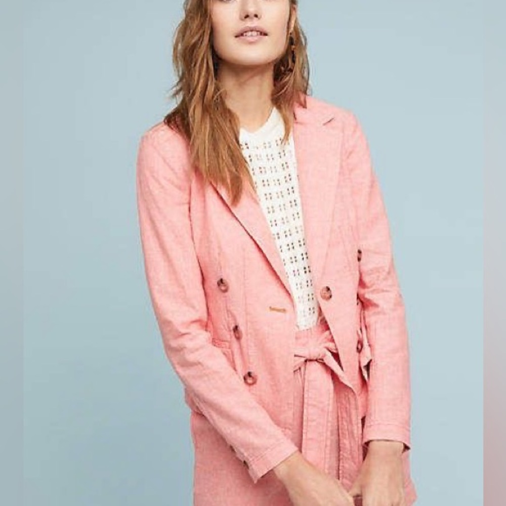 Anthropologie Coral Double-Breasted Blazer Size 6